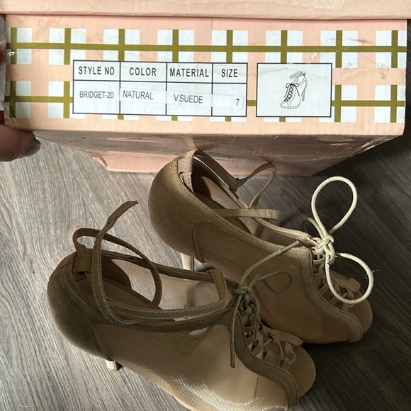 Natural (beige) suede and mesh high heels. Brand new never worn only tried on. - Picture 5 of 5